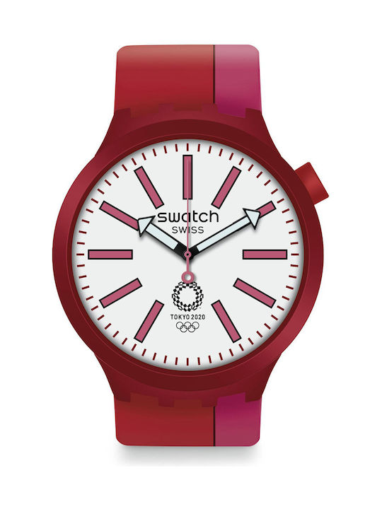 Swatch BB Kurenai Men's Watch 47mm Battery with Red Rubber Strap