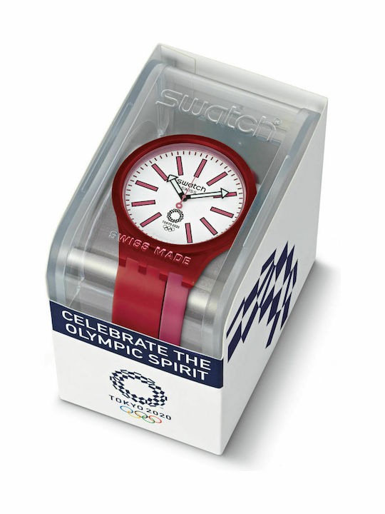 Swatch BB Kurenai Men's Watch 47mm Battery with Red Rubber Strap