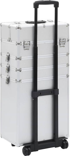 vidaXL Metallic Cosmetic Case Wheeled Silver H74xW37xD24cm