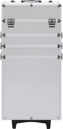 vidaXL Metallic Cosmetic Case Wheeled Silver H74xW37xD24cm