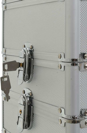vidaXL Metallic Cosmetic Case Wheeled Silver H74xW37xD24cm