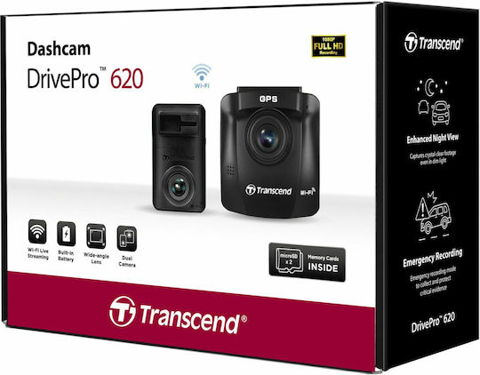 Transcend DrivePro 620 Автомобилна DVR камера 1080P с дисплей 2.4" за Паркет със самозалепващо се фолио 2x 32GB микроSDHX
