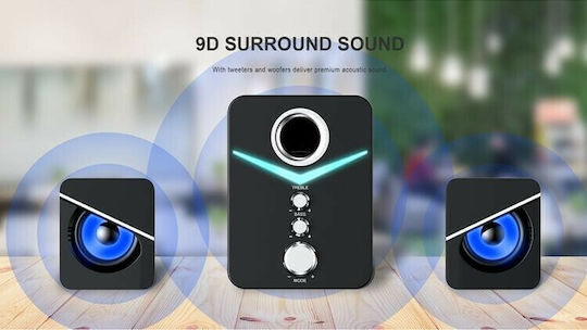 Havit SF123BT Ηχεία Υπολογιστή 2.1 με RGB Φωτισμό και Bluetooth σε Μαύρο Χρώμα