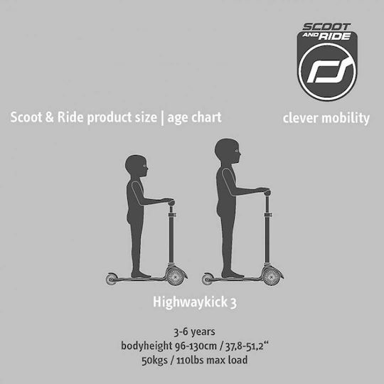 Scoot & Ride Παιδικό Πατίνι Αναδιπλούμενο Highwaykick 3 Τρίτροχο για 3-6 Ετών Ροζ