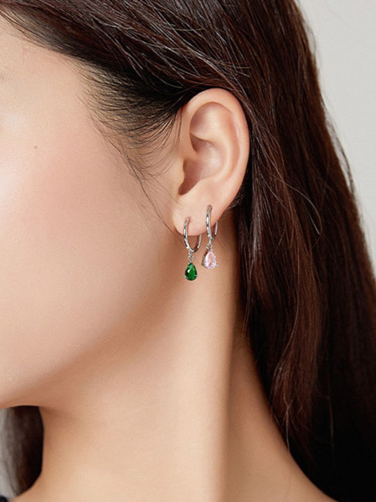 Bamoer Earrings Hoops made of Silver with Stones