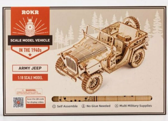 Robotime Holz-Bauspielzeug Army Field Car für Kinder ab 3+ Jahre alt Jahren