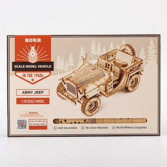 Robotime Holz-Bauspielzeug Army Field Car für Kinder ab 3+ Jahre alt Jahren