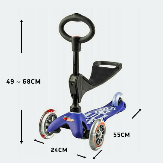 Micro Детски Ролери Сгъваемо Mini 3 в 1 Deluxe 3 Колела със Седалка за Възраст 1-5 Години Син
