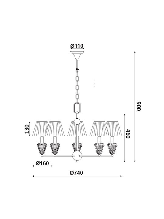 Aca Aliera Chandelier Lampshade 5xE14 White 74cm EG168455PWA