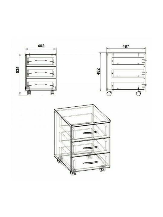 Luke Office Storage Chipboard Drawer with Wheels & 3 Drawers Wenge L40xW48.5xH53.5cm