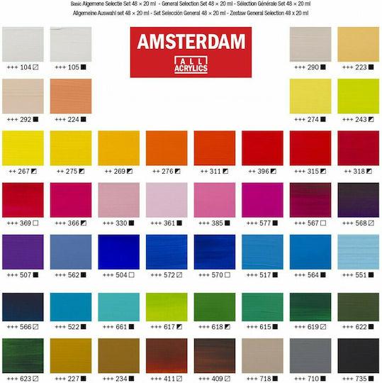 Royal Talens Amsterdam All Acrylics Acrylic Paint Set in Multicolour color 20ml 48pcs