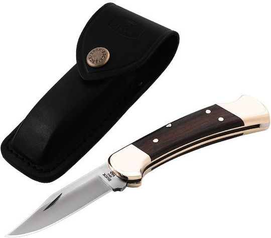 Buck Ranger Finger Grooved Pocket Knife with Locking Mechanism Black in Leather Sheath