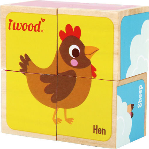 iwood Small Farm Animal Cubes Six Image Dog For 1+ Years 4 Pieces