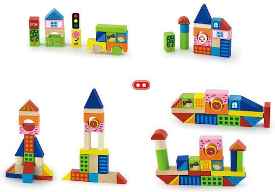 Viga Toys Building Blocks 'City' in Bucket Wooden for 2+ Years 75 Pieces