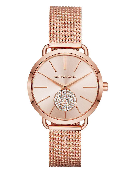 Michael Kors Portia Pave Γυναικείο Ρολόι 37mm Χρονογράφος Μπαταρίας με Ροζ Χρυσό Μεταλλικό Μπρασελέ