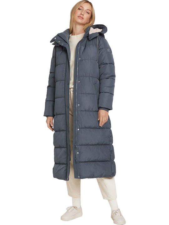 Women's Long Puffer Jacket for Winter with Hood Stormy Blue
