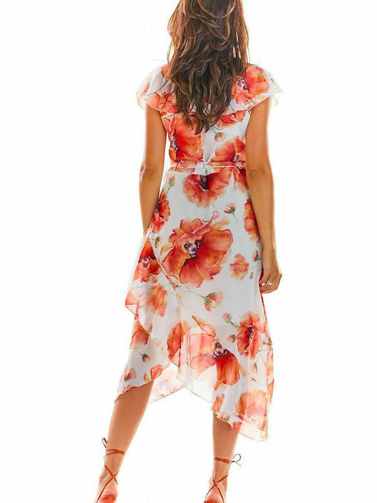 Awama Sommer Midi Kleid Rot