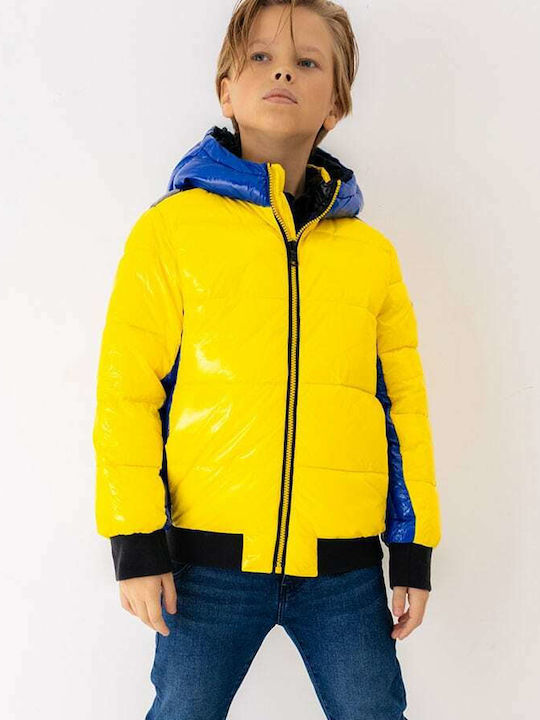 Kids' Quilted Jacket Short with Hood Yellow