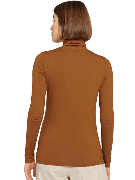 Tom Tailor Damen Bluse Langärmelig Rollkragenpullover Amber Brown