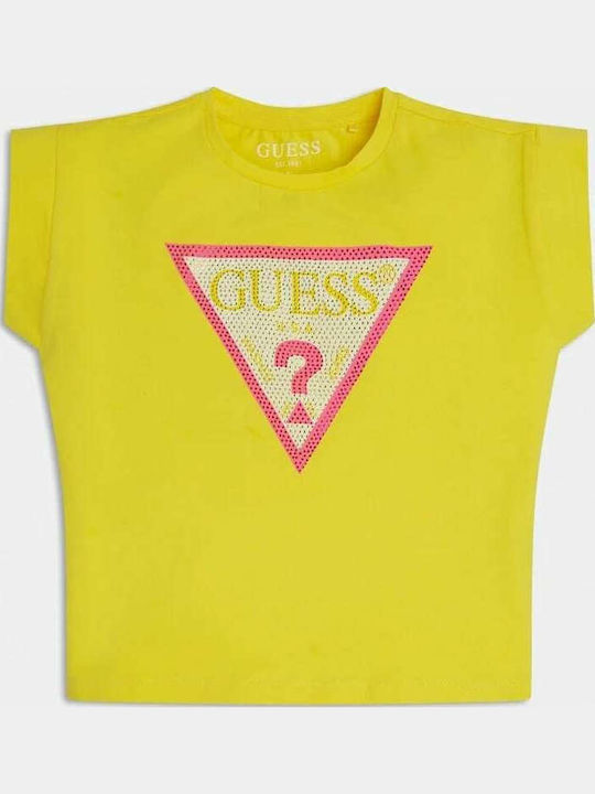 Kinder-Crop-Top Kurzarm Gelb