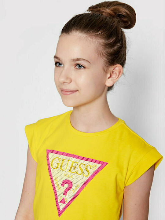 Kinder-Crop-Top Kurzarm Gelb