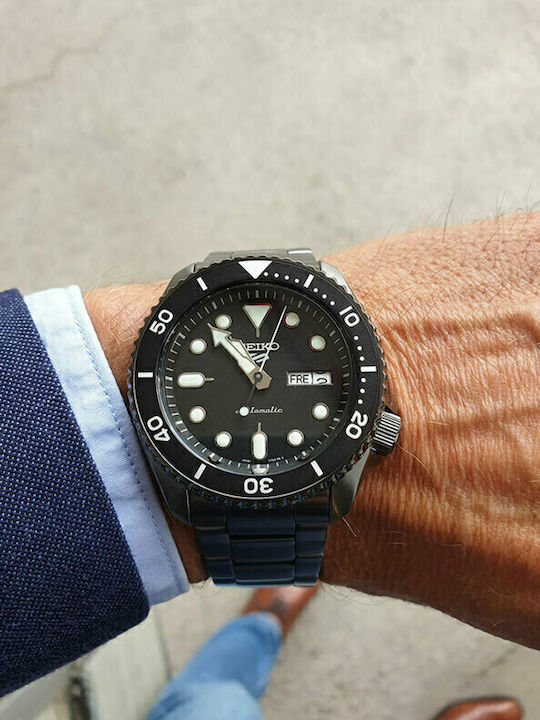 Seiko 5 Sports Men's Watch 43mm Automatic with Silver Metal Bracelet