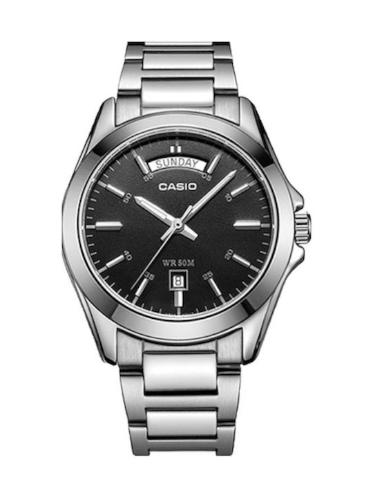 Casio Day Date Men's Watch 39.8mm Battery with Silver Metal Bracelet