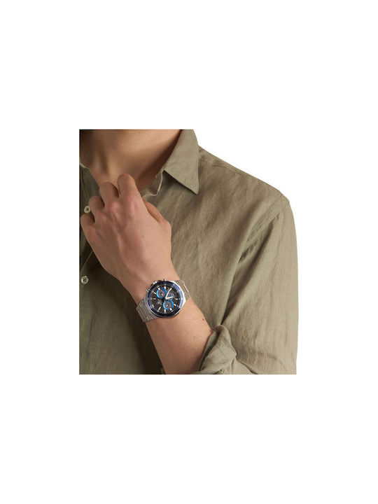 Casio Edifice Premium Часовник Хронограф Слънчева с сребърен Метална Гривна