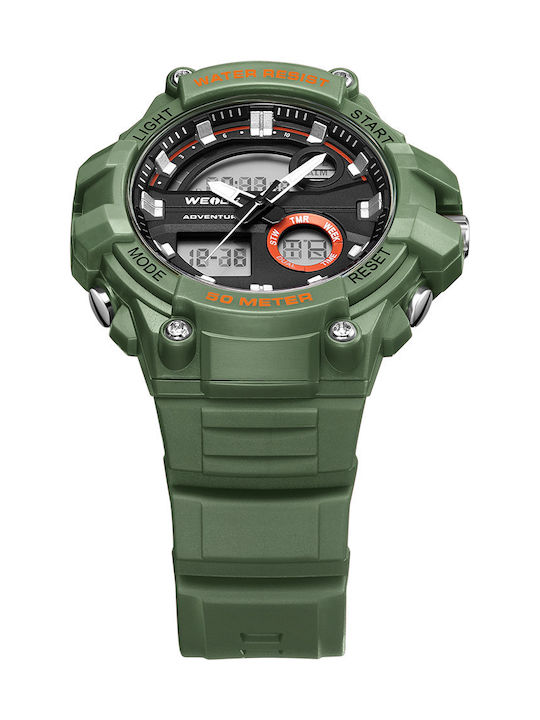 Weide Digital Men's Watch 52mm Battery with Green Rubber Strap