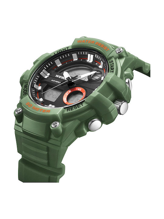 Weide Digital Men's Watch 52mm Battery with Green Rubber Strap