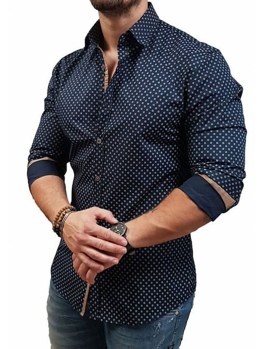 Langärmlig Hemd Polka Dot Marineblau