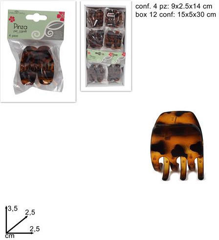 Due esse Set Claw Clips for Hair Tartaruga Brown 4 Pieces