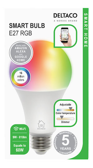 Deltaco Smart Bulb LED 9W for Socket E27 RGB 810lm