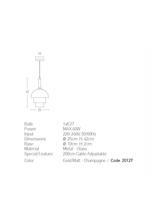 Zambelis Lights Adjustable Pendant Light Rose Gold Bell with Socket E27 25x25x42cm
