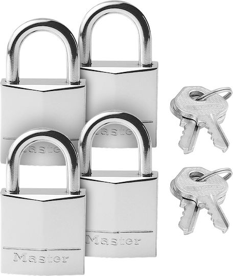 Master Lock 629EURQ Steel Padlock Brass with Key Set of 4 pieces. 20mm Silver 4pcs