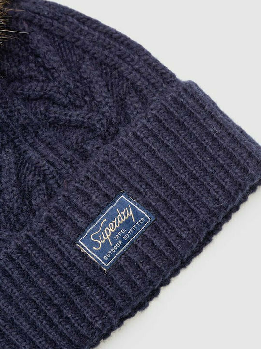 Cable Lux Pom Pom Beanie Beanie Knitted in Blue color