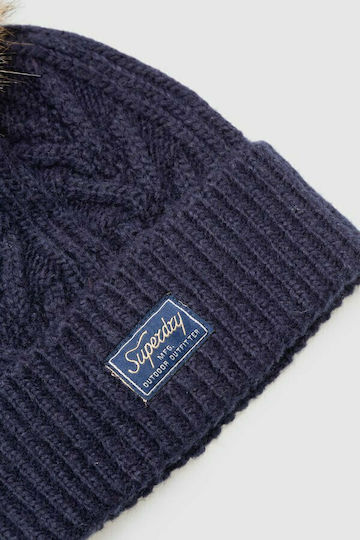 Cable Lux Pom Pom Beanie Beanie Knitted in Blue color