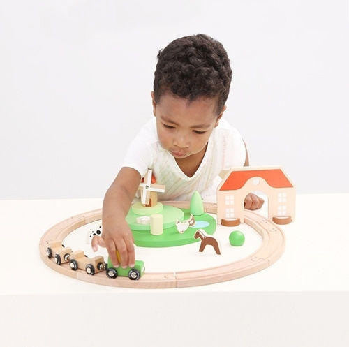 Classic World Farm Set with Train made of Wood for 3+ years+ Years