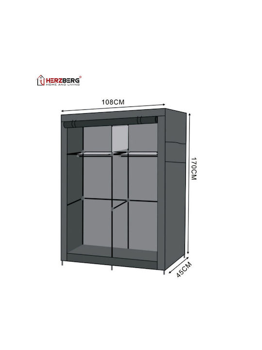 Herzberg Fabric Wardrobe with Zipper and Shelf In Black Colour 108x45x170cm -BLACK