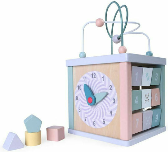 Ecotoys Activity Cube Activity Cube with Prewriting & Clock made of Wood for 18++ Months