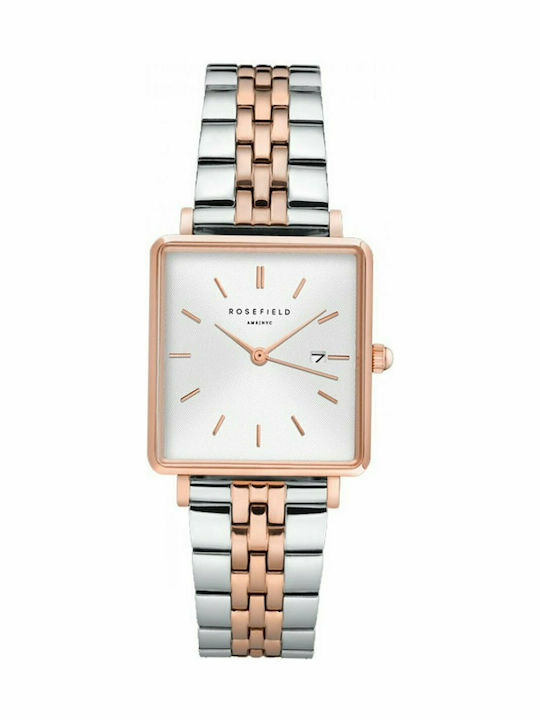Rosefield The Boxy Γυναικείο Ρολόι 28mm Μπαταρίας με Ασημί Μεταλλικό Μπρασελέ