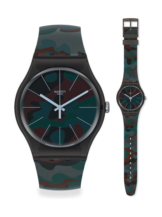 Swatch Camoucity Γυναικείο Ρολόι 41mm Μπαταρίας με Καουτσούκ Λουράκι