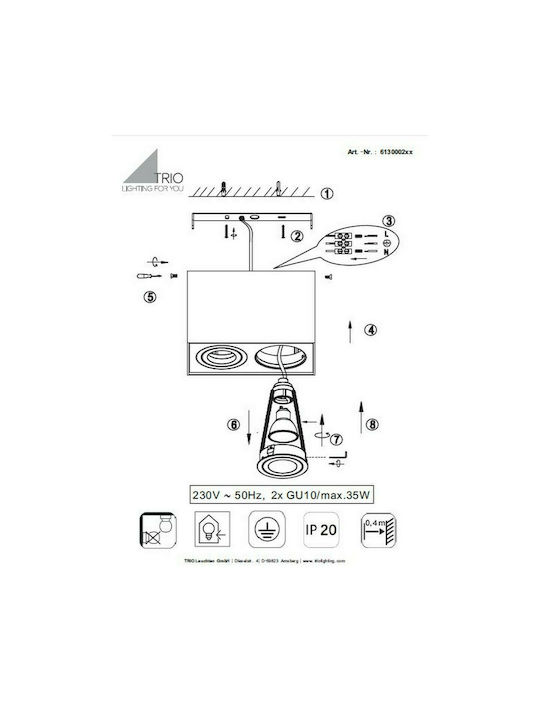 Trio Lighting Biscuit Double Spot with Socket GU10 in White Color