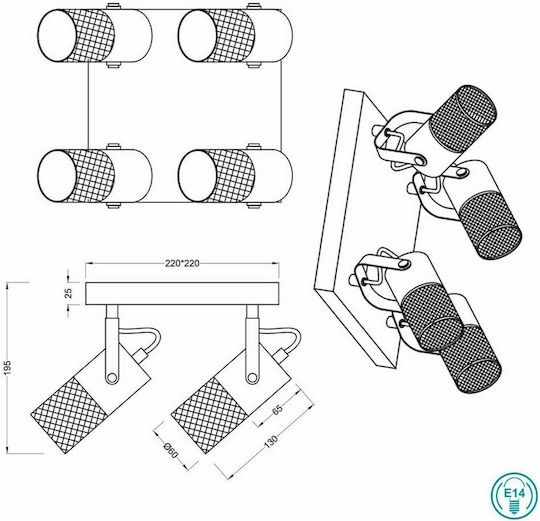 Trio Lighting Tosh Σποτ με 4 Φώτα και με Ντουί E14 σε Μαύρο Χρώμα