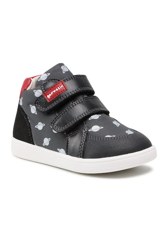 Παιδικά Sneakers High Ανατομικά με Σκρατς Μαύρα