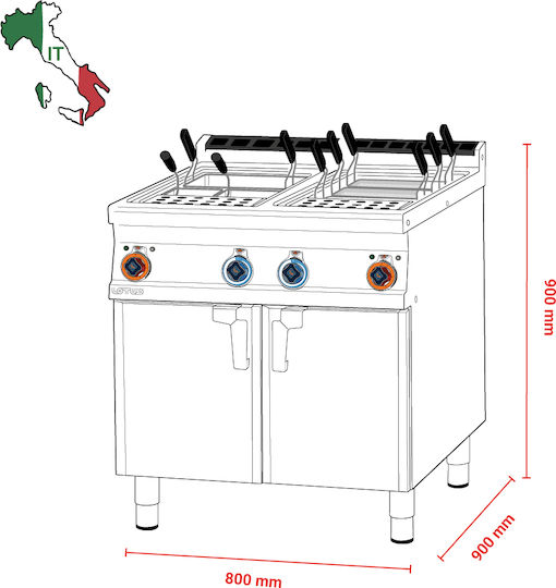 Lotus CP-98ET Boiler de gătit Electrică pentru paste cu capacitate 2x40lt și putere maximă 27kW 40x90x90cm