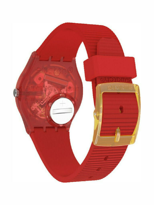 Swatch Retro-Rosso Γυναικείο Ρολόι 34mm Μπαταρίας με Κόκκινο Καουτσούκ Λουράκι