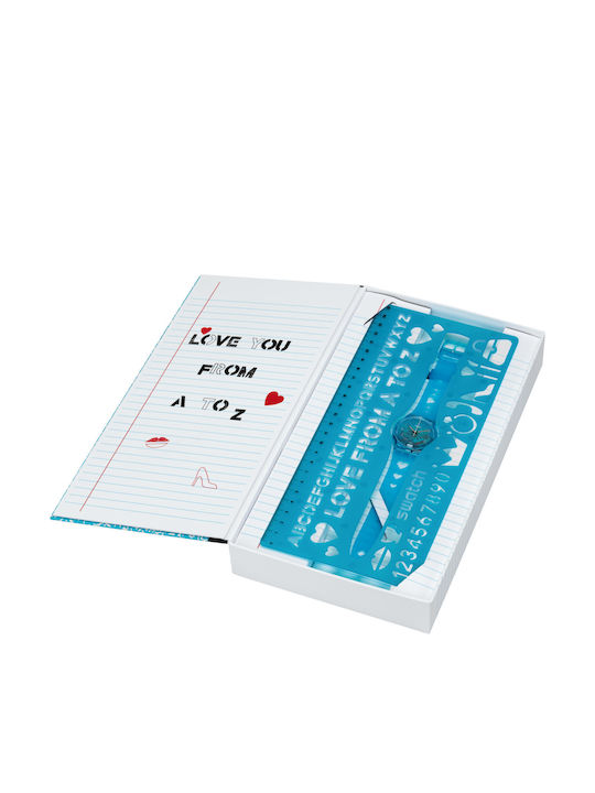Swatch Love From A To Z Women's Watch with Turquoise Rubber Strap