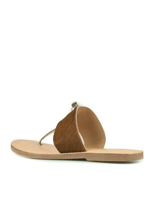 Leather Women's Flat Sandals in Brown Color