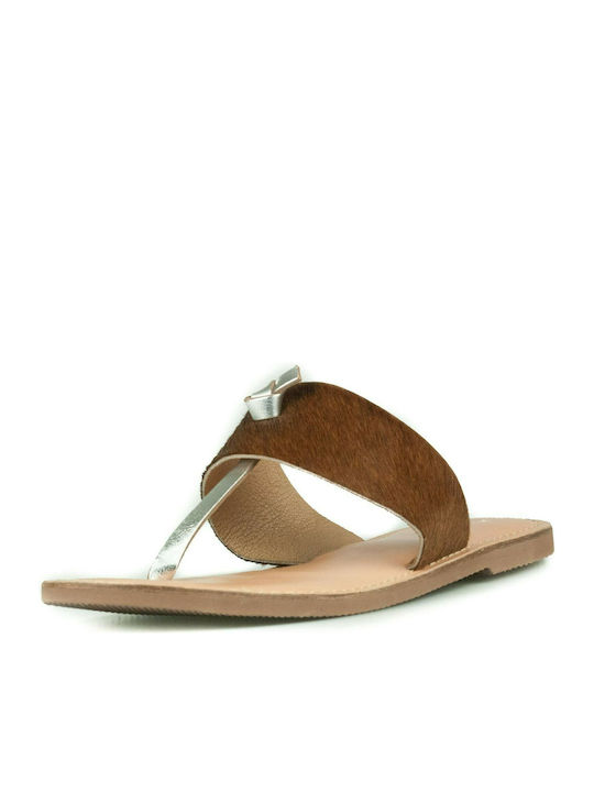 Adam's Shoes Leather Women's Flat Sandals in Brown Color